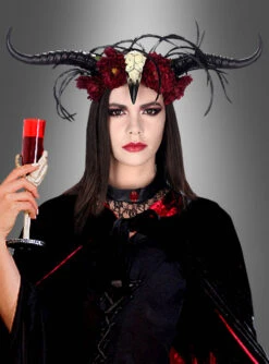 Deluxe Faun Hörner Mit Blumen Und Vogelschädel