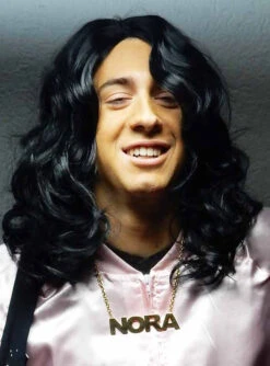 Schwarze Lockenperücke Thomas 80er Jahre Frisur